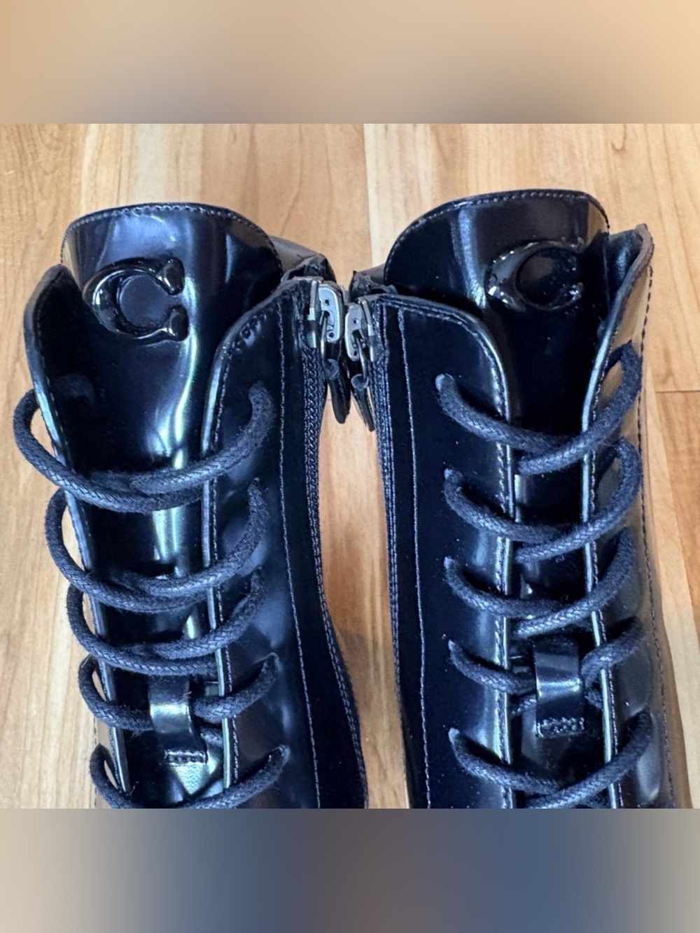 COACH Leighton Lace Up High Shine Patent Leather Booties size 6 NWOT - Picture 3 of 10